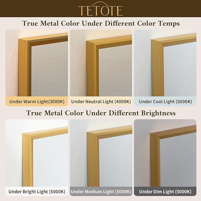 TETOTE Brushed Gold Bathroom Mirror 24" x 30" Brushed Gold Brass Rectangle Beveled Framed Bathroom Vanity Mirror for Over Sink, Tempered Glass, Modern Farmhouse Bedroom, Entryway, Living Room