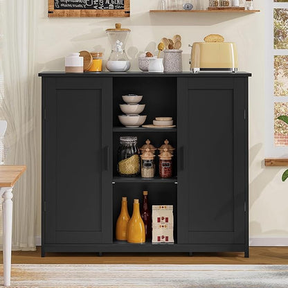 Iwell Storage Cabinet with 2 Doors and 4 Storage Shelves, Bathroom Cabinet, Cupboard for Living Room, Home Office, Entryway, Black