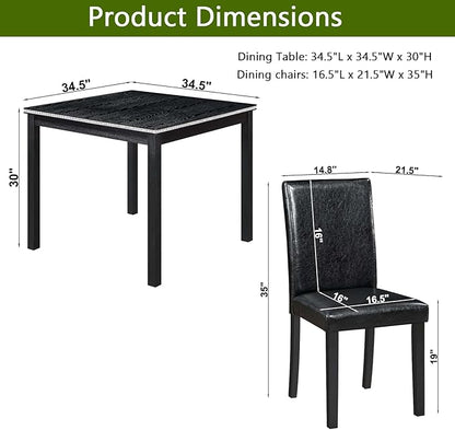 KEIKI 5-Piece Standard Height Dining Table Set with Square Table and 4 Upholstered Chair, for 4 Person, Classic Crystal Decoration Wood Table Set, Easy Assembly, for Kitchen, Dining Room, Black
