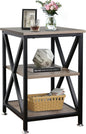 End Tables Living Room, 16" D x 16" W x 24" H, Indoor SideTables Living Room with Storage Shelf, Square End Table, X-Shaped Night Stands for Bedroom, Farmhouse Wood End Tables, Grey