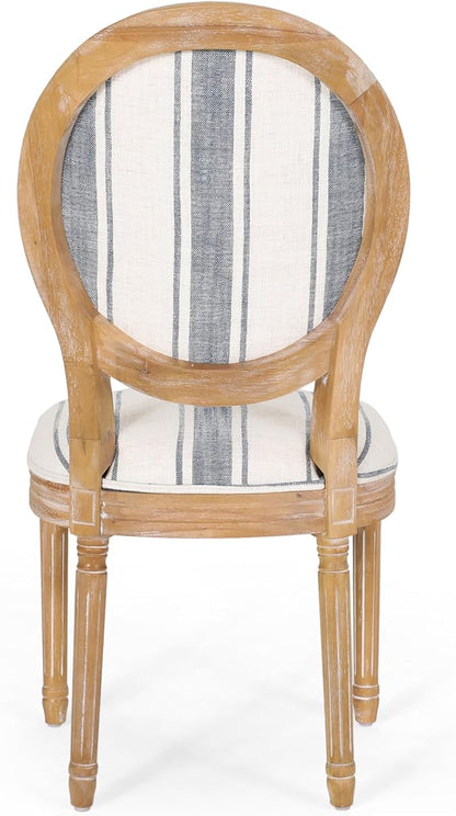 Christopher Knight Home Phinnaeus Dining Chair Set, Set of 2, Rubberwood, Dark Blue Line + Natural