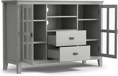 SIMPLIHOME Artisan SOLID WOOD 53 inch Wide Contemporary TV Media Stand in Fog Grey For TVs up to 60 inches for the Living Room and Entertainment Center
