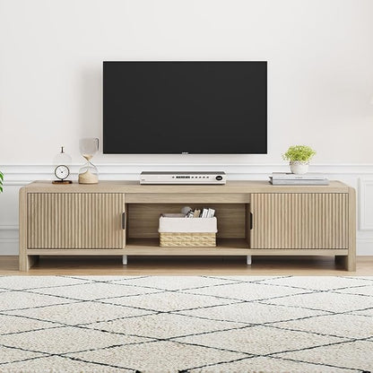 FATORRI TV Stand for TVs up to 75/65/55 Inch, Wood Entertainment Center with Storage, Farmhouse Waveform Fluted-Door Television Media Console for Living Room, Bedroom (63 Inch W, Light Walnut)