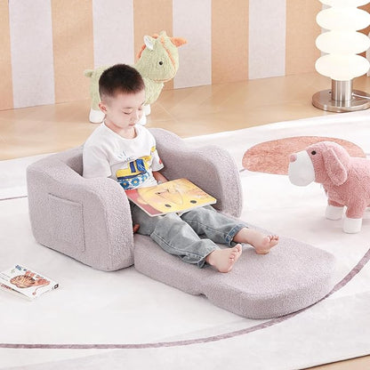 Tiita Kids Sofa, 2-in-1 Kid Sofa Chair, Convertible Chirldren Couch to Lounger, Flip Out Kids Sofa Chair, Toddler Armrest Chair Bed, Folding Kids Play Sofa for Girl or Boy, Grey