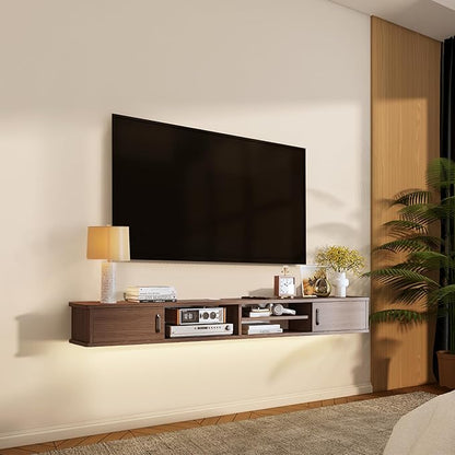 Floating TV Stand,59'' Wall Mounted TV Console,Floating TV Shelf,Wall TV Cabinet,Floating Entertainment Shelf,Walnut