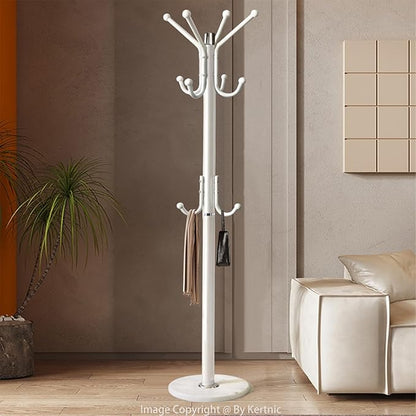 Kertnic Modern Coat Rack Freestanding with Natural Marble Base & Sturdy Metal Frame, 11 Hooks Hall Tree for Jackets, Hats, Bags, Entryway Organizer for Bedroom, Living Room, Closet (White)