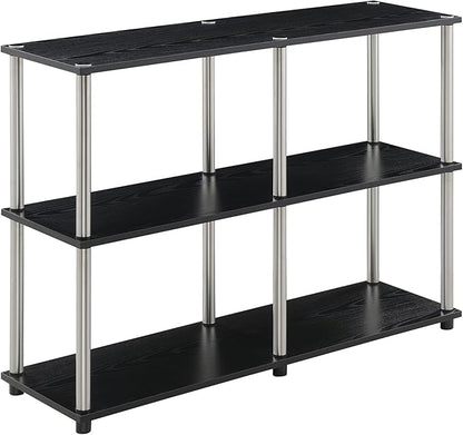 Convenience Concepts Designs2Go No Tools 3 Tier Wide Console Table 42" - Modern Multipurpose Accent with Shelves for TV Media Center, Office Desk Extension, Entryway Display, & Home Storage, Black