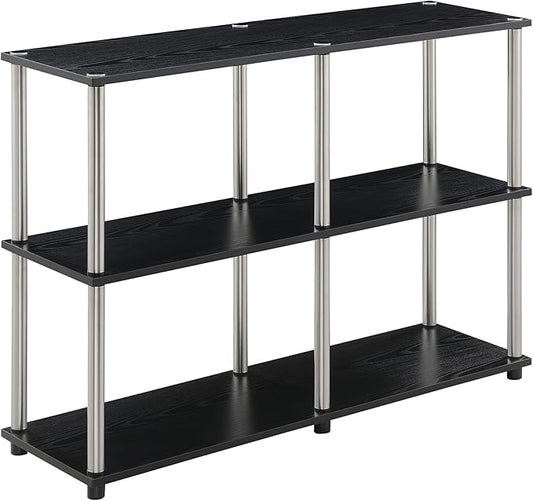 Convenience Concepts Designs2Go No Tools 3 Tier Wide Console Table 42" - Modern Multipurpose Accent with Shelves for TV Media Center, Office Desk Extension, Entryway Display, & Home Storage, Black