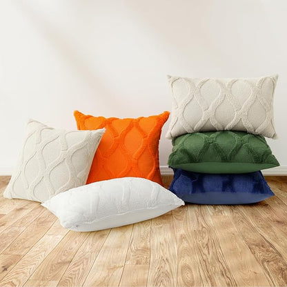 decorUhome Fall Throw Pillow Covers 26x26 Inch Set of 2, Soft Plush Faux Fur Wool Orange Couch Pillow Covers, Decorative Neutral Pillow Cases for Bed Sofa Living Room Home Decor