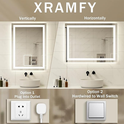 38'' x 26'' LED Bathroom Mirror with Lights, Wall Mirror with Front and Backlight, 3 Colors Vanity Mirror with Lights, Anti-Fog Wall Mirror for Bathroom