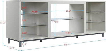 Manhattan Comfort Brighton 60" TV 7 Shelves, Tempered Glass Dividers and Media Wire Management, Modern Free-Standing Entertainment Center for Living Room, Fits up to 56" Television, OneSize, Beige