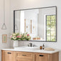 Melodieux Wall Vanity Bathroom Mirror for Over Sink, 30"x40" Rounded Rectangle Metal Deep Frame Wall Mounted Mirror Wall Decor for Living Room Hallway, Black