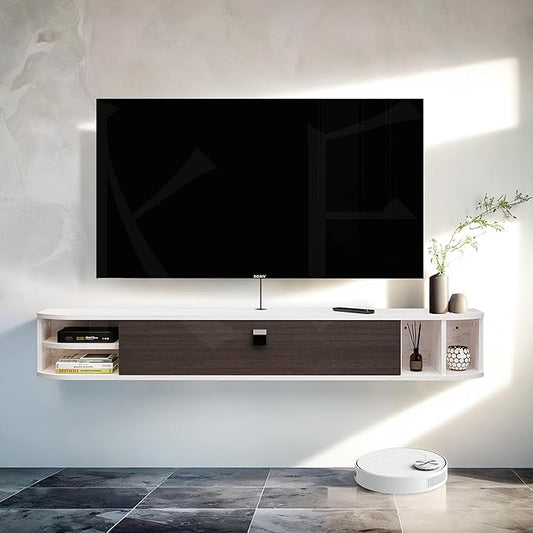 Pmnianhua Floating TV Stand,63'' Under TV Shelf,Modern Floating TV Console,Wall Mounted TV Cabinet,Floating Entertainment Center with Storage for Bedroom Living Room(Gray-White)