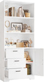 IRONCK Bookshelf with Door and 3 Drawers, 71in Tall Bookcase Shelf with 3-Tier Shelves, for Bedroom Living Room Entrance Hallway Home Office