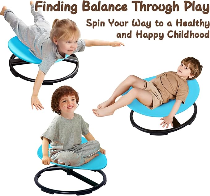 Kids Sensory Spinning Chair for Autism Ages 3+, Sit and Spin Swivel Chair for Kids with ADHD, Sensory Chairs for Autistic Children, Sensory Toys for Motion Sickness Relief, Balance Training (Blue)