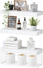QEEIG Bathroom Shelves Over Toilet - Wall Mounted Floating Shelves Toilet Paper Storage Small Farmhouse Decor Shelf 16 inch Set of 3, White (019-W3)