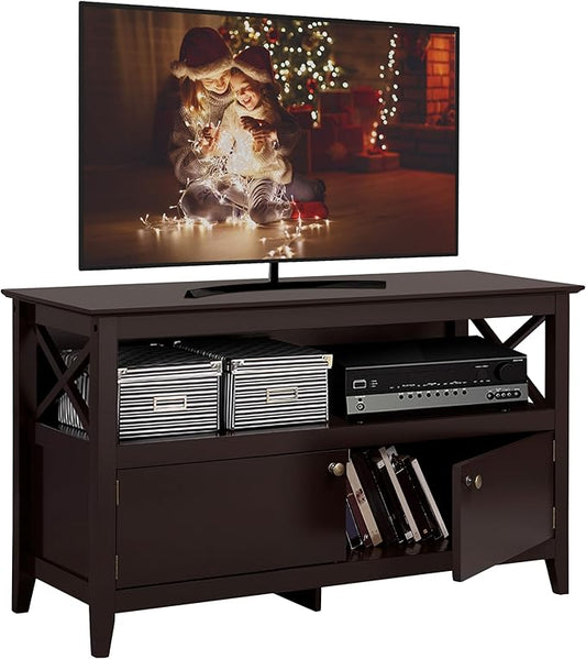 Yaheetech Wooden TV Stand for TVs Up to 48 inch, Media Entertainment Center Table, TV Cabinet Table with Storage Open Shelf & 2 Doors for Living Room, Espresso
