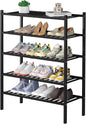 5 Tier Bamboo Shoe Rack for Closet Free Standing Wood Shoe Shelf for Entryway Small Space Stackable 27"x11"x33" (Black)