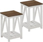 ChooChoo Farmhouse End Table, Rustic Vintage End Side Table with Storage Shelf for Small Spaces, Nightstand Sofa Table for Living Room, Bedroom White 2 Pack