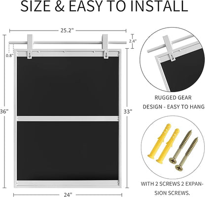 24x36 Inch Rectangle Bathroom Vanity Mirror for Wall Mounted Over Sink Farmhouse Rustic White Frame Barn Door Mirrors Foyer Entryway Decor