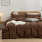 BESTOUCH Duvet Cover Set 100% Washed Cotton Linen Feel Super Soft Comfortable Chic Lightweight 3 PCs Home Bedding Set Solid Cocoa Brown Super King