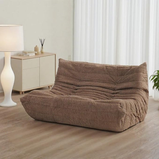 Fireside Loveseat Mid-Century Armless Sofa — Twin-Size Floor Lounger in Soft Premium Corduroy, Foam-Filled Accent Chair for Living Room or Bedroom (Brown, Two Seater)