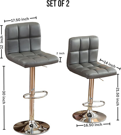 Roundhill Furniture Swivel Leather Adjustable Hydraulic Bar Stool, Set of 2, Gray
