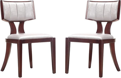 Manhattan Comfort Pulitzer Faux Leather Dining Chairs Set of 2, Solid Beech Wood with Walnut Finish, Iconic Greek Design, Fully Assembled Accent Kitchen Furniture, Silver