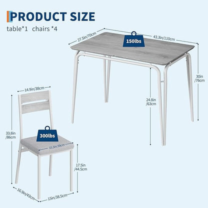 Dining Table for 4, Small Table and Chairs Set of 4, Square Dinette Set for 4, 5 Piece Kitchen & Dining Room Sets for Small Space (White, Table with 4 Upholstered Chairs)