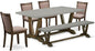 East West Furniture V797MZ748-6 6 Piece Modern Dining Table Set Contains a Rectangle Wooden Table with V-Legs and 4 Coffee Linen Fabric Parson Chairs with a Bench, 40x72 Inch, Multi-Color