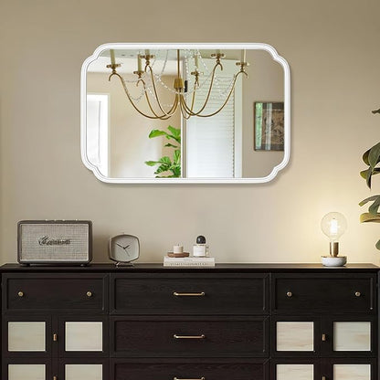 White Bathroom Mirror for Wall 20×30 Inch - Multi-Size Durable Iron Frame, Shatterproof Glass, Versatile for Bathroom/Bedroom/Living Room Decor (Horizontal or Vertical Mount)