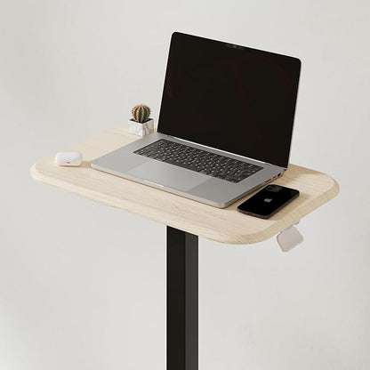 Ergohome™ ELEVANCE Table™ Effortless Height Adjustable Side Table for Couch Bed, Laptop Table - Small End Table Office Coffee Table - Superior Stability Sofa Side Table (Black Base & Washed Oak Top)