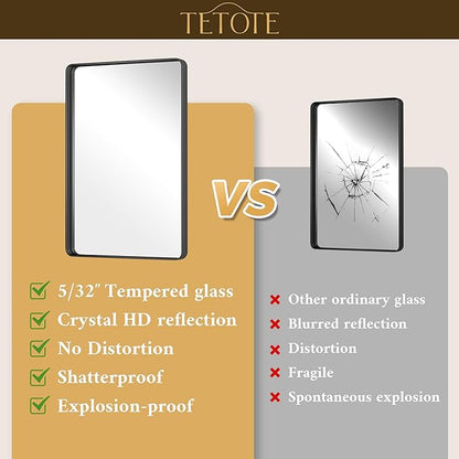 TETOTE Black Mirror 28 x 36 Matte Black Metal Framed Vanity Mirror, Tempered Glass, Wall Mounted for Bathroom, Entryway, Bedroom, Living Room(Horizontal/Vertical)