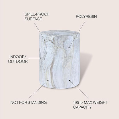 JONATHAN Y TBL1101B Troy 16" Modern Minimalist Faux Marble Column Indoor/Outdoor Indoor/Outdoor Accent Table Modern, Contemporary, Minimalist, Transitional for Living Room, Garden, Patio, Gray/Gold