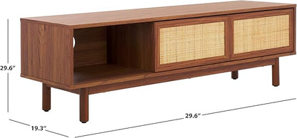 SAFAVIEH Aino TV Stand for up to 60" Flatscreen – Walnut Brown, 2 Sliding Doors with Interior Storage, 1 Open Shelf, Entertainment Media Console (MED9619A)