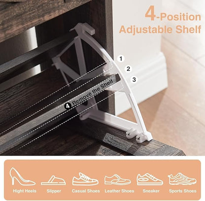 Shoe Storage Cabinet,Farmhouse Shoe Organizer with 2 Flip Drawers & Barn Door Design,Freestanding Hidden Slim Narrow Shoe Rack Cabinet for Entryway,Foyer,Hallway,Dark Oak