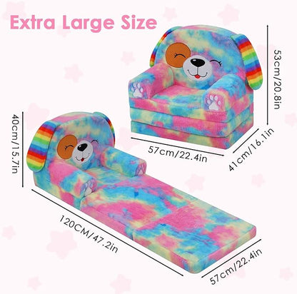Kids Couch Comfy Foldable Kids Sofa to Lounger 2 in 1 Toddler Chair Plush Baby Sleeper Chair for Playing and Napping, Birthday Gifts for Boys and Girls