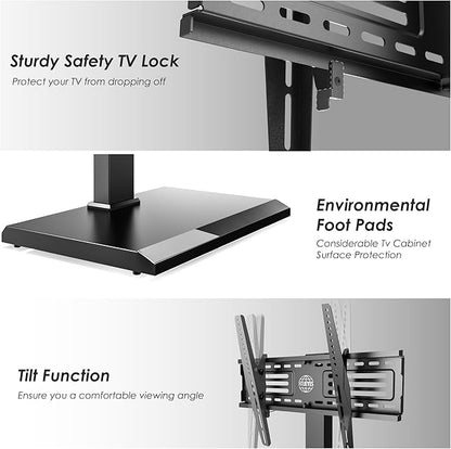 FITUEYES Floor TV Stands with Swivel TILT Mount for 32 39 40 43 49 50 55 60 65 70 75 Inch LCD LED TVs with Iron Base Adjustable Shelf Universal Television Stands for Bedroom and Living Room (Black)