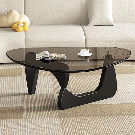 Modern Glass Coffee Table for Living Room, Mid Century Small Coffee Tables, Suitable for Bedroom Living Room Reception Office Tables（Black/Grey，Small）