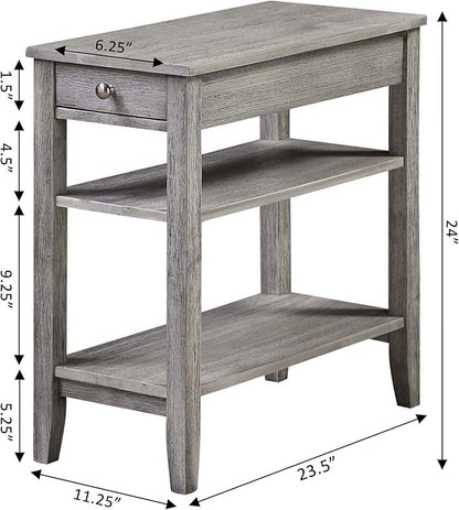 Convenience Concepts American Heritage Chairside End Table with Drawer 23.5" - Classic Living Room Table with Storage Shelf, Bedroom Nightstand, Wirebrush Light Gray