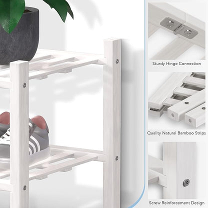 Haddockway 4 Tier Bamboo Shoe Rack Storage Organizer, Multifunctional Free Standing Stackable Shoe Shelf with Grid Panel for Closet,Hallway,Entryway,Small Space 27"x11"x26" (White, 4 Tier)