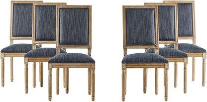 Merax Upholstered Solid Wood Dining Chairs Set of 6, French Country Style Accent Side Seating Furniture for Kitchen, Living Room, Cushioned Back, Blue Gray