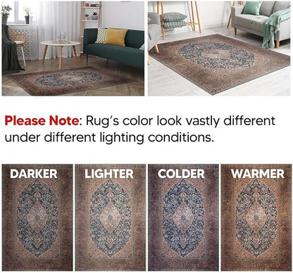Keen Home Design 9x12 Rug - Machine Washable Area Rug with Non-Slip Backing, Ideal for Living Room, Dining Room, Bedroom - Vintage, Easy Clean, Durable, Low Pile Rug - (9' x 12')