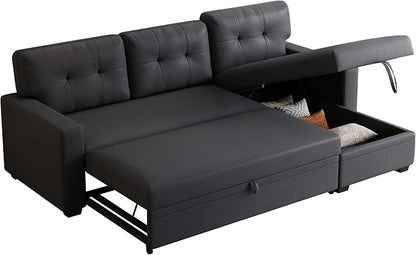 Ball & Cast Convertible Sectional Sleeper Sofa Bed L Shaped 4 in 1 Pull Out Couch with Reversible Storage Chaise & Removable Back Cushions,Sleeper Corner Pull Out Sofa Bed Couch for Living Room,Office