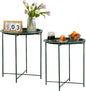 VECELO Side/End Table, Folding Round Metal Anti-Rust and Waterproof Outdoor or Indoor Tray for Living Room Bedroom Balcony and Office, 2 PCS, Dark Green