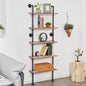 5 Tier Industrial Ladder Bookshelf, Wall Mounted Wood Metal Rustic Pipe Shelves (Weathered Brown, 5 Tier - 10" D x 24" W x 70" H)