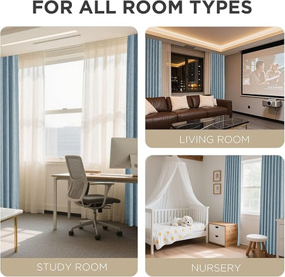 Joydeco 100% Blackout Curtains for Bedroom - Natural Linen Curtains 42" W x 72" L Long, Thermal Insulated 2 Panels Light Blocking Drapes, Rod Pocket & Back Tabs, Darkening Privacy for Living Room