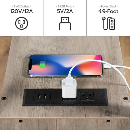 HOOBRO End Table with Charging Station, Narrow Side Table with 2 Drawers & USB Ports & Power Outlets, Nightstand for Small Spaces, Bedroom, Living Room, Stable and Sturdy, Greige and Black BG541BZ01