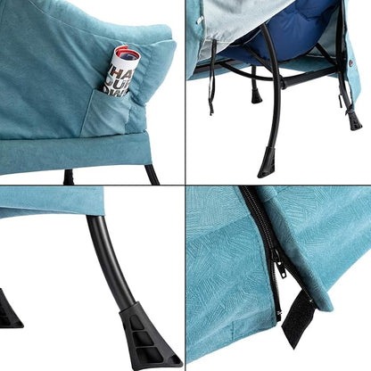 HollyHOME Fabric Lazy Chair with Foldable Ottoman, Accent Comfy Lounge Arm Chair and Folding Footrest Stool Set, Leisure Sofa Reading Chair and Footstool for Living Room, Bedroom, Dorm, Blue