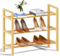 Haddockway Bamboo Shoe Rack for Closet, Free Standing Shoe Organizer with Smooth Round Rods & Convenient Handles, Stackable Shoe Storage Shelf for Entryway, Hallway(Natural, 3-Tier(Small))